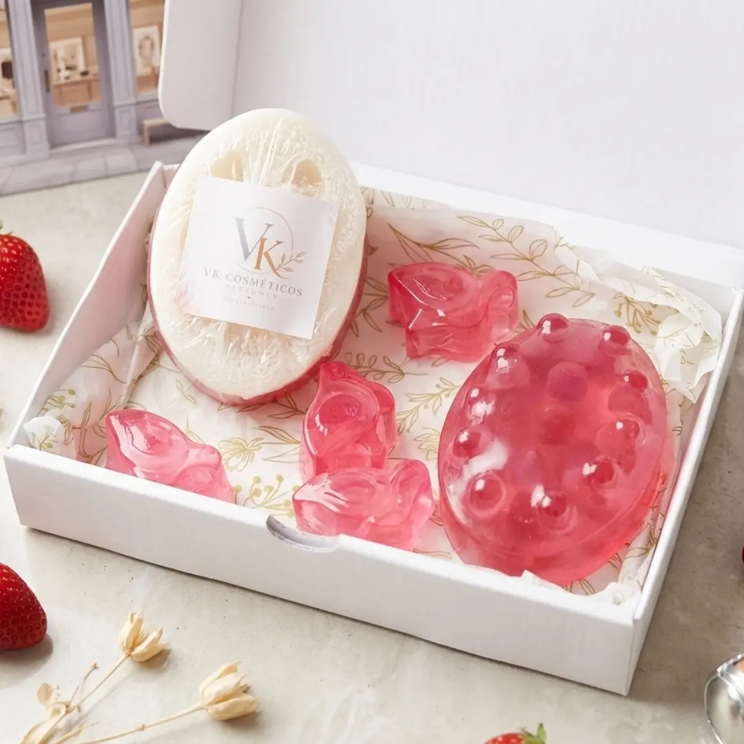 Kit de sabonetes Champanhe & Morango da VK Inspirações