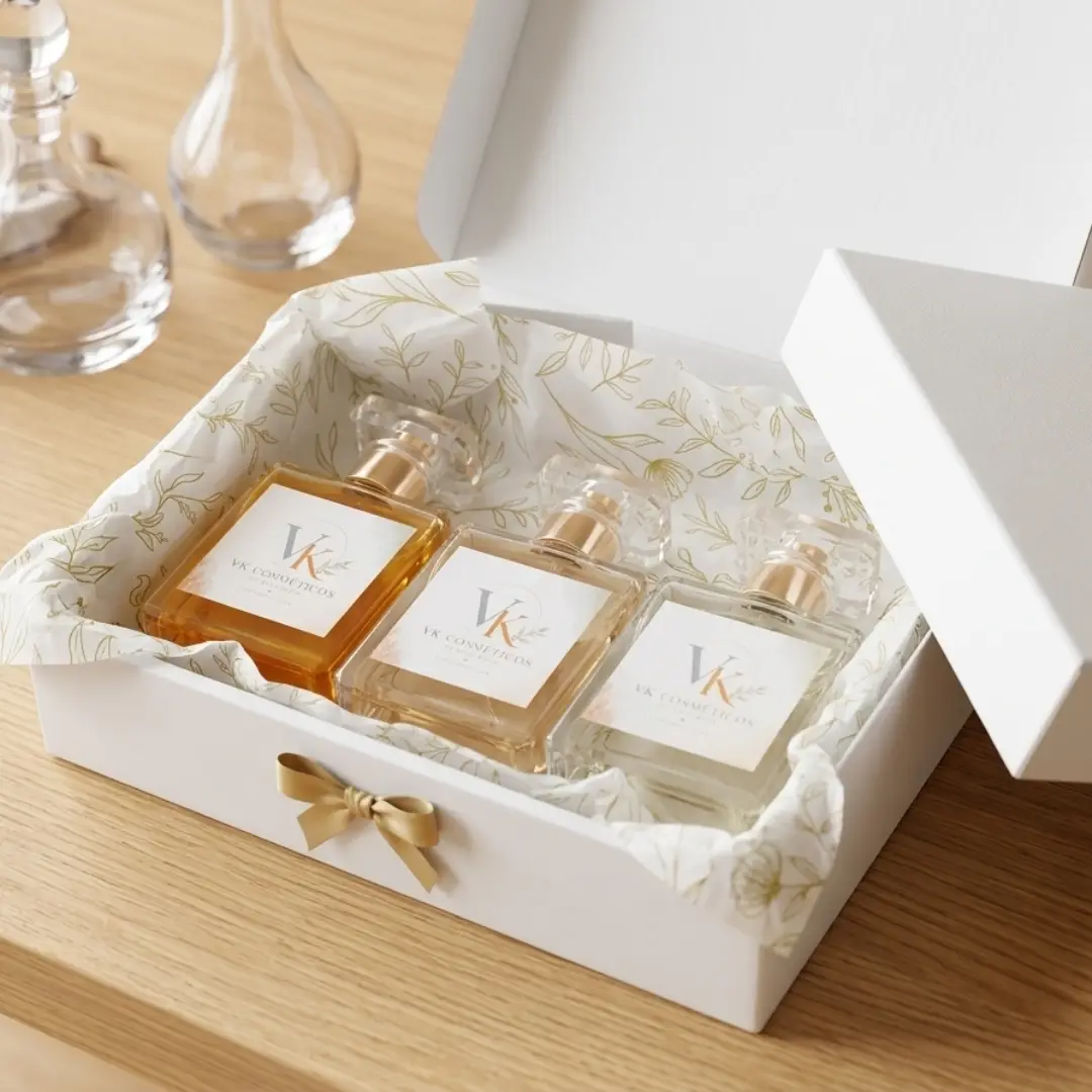 Kit de perfumes da VK Inspirações em caixa de presente